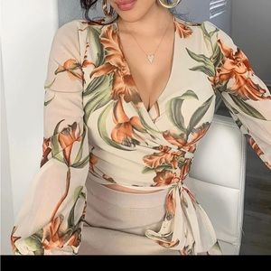 Cream floral wrap blouse